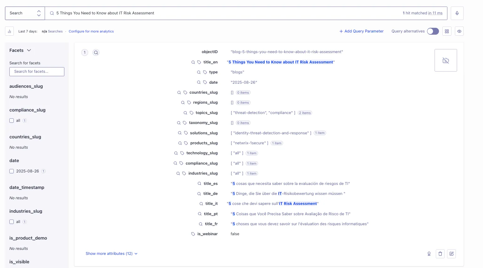 Algolia Result