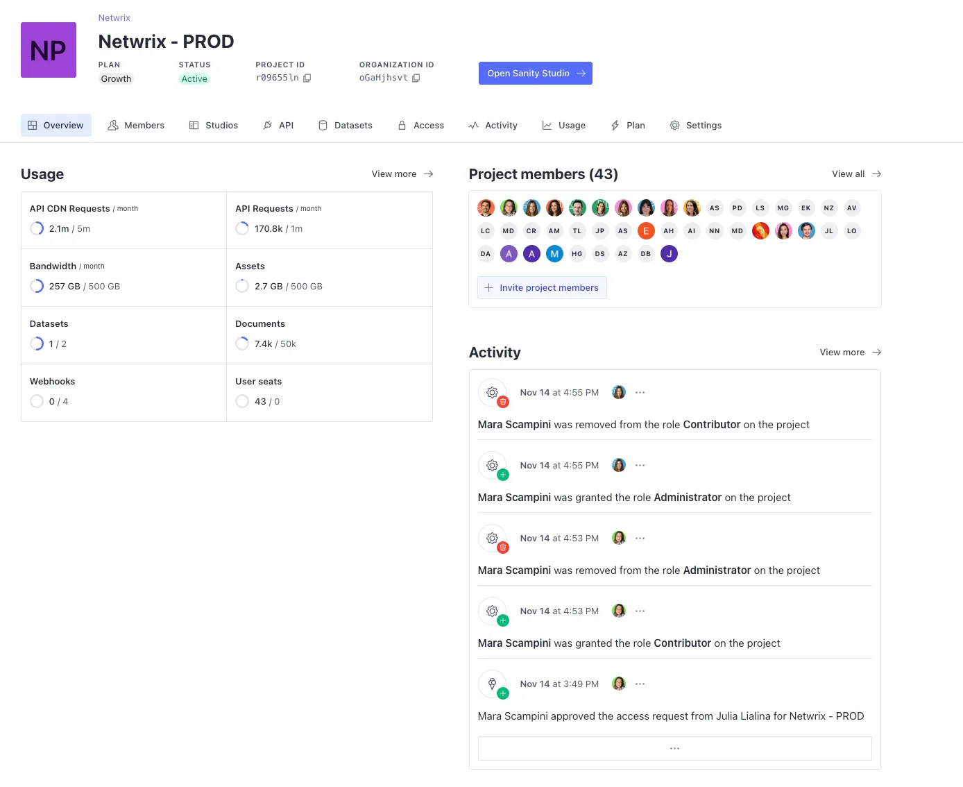 sanity dashboard