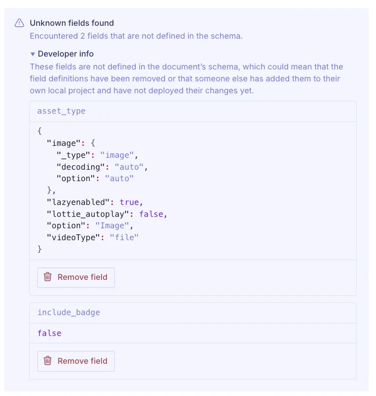 error unknown fields